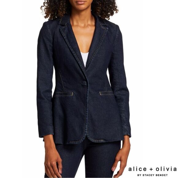 Alice + Olivia **NWT** Macey Dark Rinse Denim Fitted Blazer - Picture 5 of 16